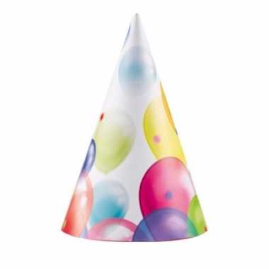 Feestwinkel | 16x feestelijke hoedjes met ballonnen opdruk karton morgen amsterdam