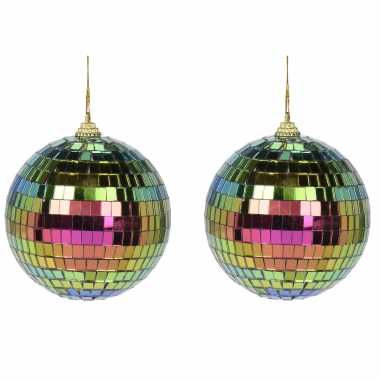 Feestwinkel | 2x kerstversiering/kerstdecoratie gekleurde disco kerstballen 10 cm morgen amsterdam