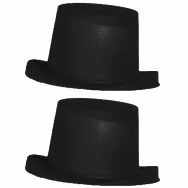 Feestwinkel | 2x stuks zwarte hoge goochelaars hoed voor kinderen morgen amsterdam