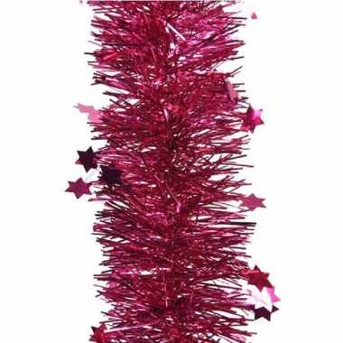 Feestwinkel | 3x kerst lametta guirlandes bessen roze glitters/glinsterendmet sterren 10 cm breed x 270 cm kerstboom versiering/decoratie morgen amsterdam