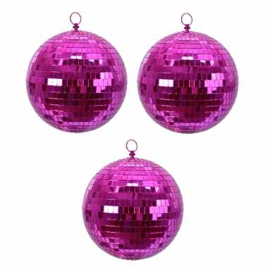 Feestwinkel | 4x fuchsia roze spiegelballen disco kerstballen 8 cm morgen amsterdam