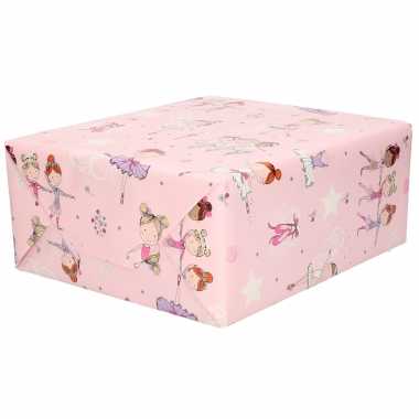 Feestwinkel | 4x rol kinderverjaardag inpakpapier roze met ballet danseresjes 200 x 70 cm morgen amsterdam