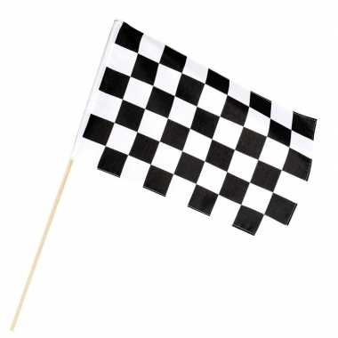 Feestwinkel | 50x finish zwaai handvlaggen autoracing wit/zwart geblokt 30 x 45 cm morgen amsterdam