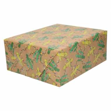 Feestwinkel | 5x bruin cadeaupapier cactus met lampjes print 70 x 200 cm morgen amsterdam