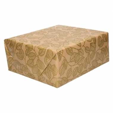 Feestwinkel | 5x bruin cadeaupapier gouden blaadjes print 70 x 200 cm morgen amsterdam