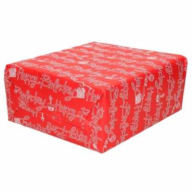 Feestwinkel | 5x rollen rood cadeaupapier met witte happy birthday tekst 70 x 200 cm morgen amsterdam