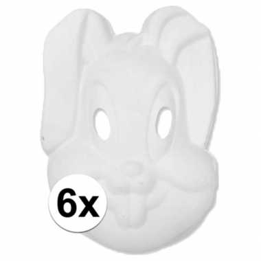Feestwinkel | basic wit konijnen/hazen masker 6 stuks morgen amsterda