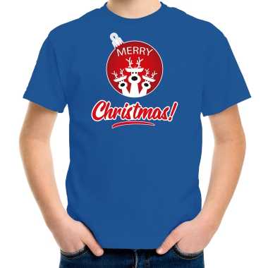 Feestwinkel | blauw kerst shirt / kerstkleding merry christmas voor kinderen met rendier kerstbal morgen amsterdam