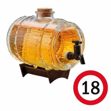 Feestwinkel | cadeau 18 jaar man bier dispensers ton op standaard 24 cm met 18 jaar bierviltjes morgen amsterdam