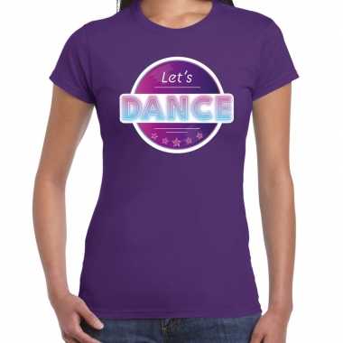 Feestwinkel | feest shirt lets dance disco seventies t-shirt paars voor dames morgen amsterdam