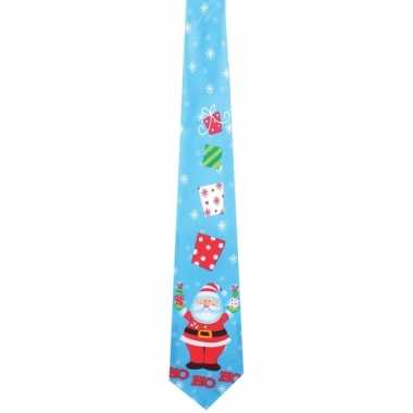 Feestwinkel | kerst stropdas muzikaal lichtblauw met kerstman morgen