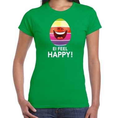Feestwinkel | pasen ei feel happy shirt groen met vrolijk paasei voor dames morgen amsterdam