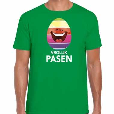 Feestwinkel | pasen shirt groen met lachend / vrolijk paasei voor heren morgen amsterdam