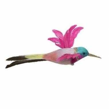 Roze kolibrie vogel op clip 15 cm