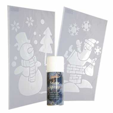 Feestwinkel | sneeuwspray kerst raamsjablonen sneeuwpoppen en kerstmannen plaatjes met sneeuwspray morgen amsterdam