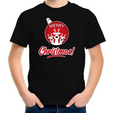 Feestwinkel | zwart kerst shirt / kerstkleding merry christmas voor kinderen met rendier kerstbal morgen amsterdam