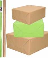 10x rollen kraft inpakpapier kaftpapier pakket bruin groen 200 x 70 cm