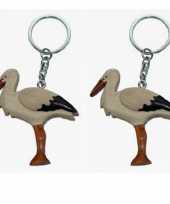 10x stuks dieren sleutelhangers vogel ooievaar 6 cm