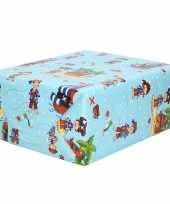1x rol kinderverjaardag inpakpapier blauw met piraten thema 200 x 70 cm