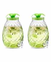 2x groene glazen drankdispensers ananas 4 5 liter