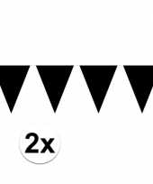 2x mini vlaggetjeslijn slingers verjaardag zwart