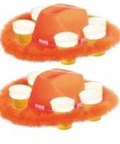 2x oranje bier hoed met bont