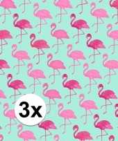 3x gekleurd cadeaupapier met flamingos 70 x 200 cm type 2