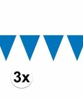 3x mini vlaggetjeslijn slingers verjaardag blauw
