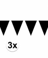 3x mini vlaggetjeslijn slingers verjaardag versiering zwart