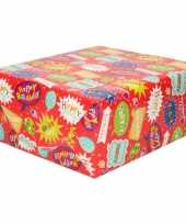 4x rollen kinderverjaardag inpakpapier met tekst ballonnetjes 200 x 70 cm