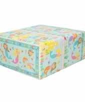 5x rollen kinder verjaardag inpakpapier blauw met zeemeerminnen 200 x 70 cm