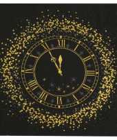 60x feest nye nieuwjaars servetten met gouden klok opdruk 33 x 33 cm