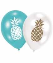 6x ananas feest ballonnen blauw en wit