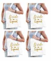 6x bride squad vrijgezellenfeest tasje wit goud dames