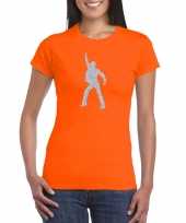 70s 80s disco t-shirt oranje voor dames