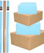 8x rollen kraft inpakpapier kaftpapier pakket bruin lichtblauw 200 x 70 cm