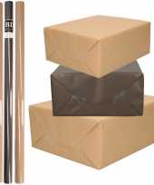 8x rollen kraft inpakpapier kaftpapier pakket bruin zwart 200 x 70 cm