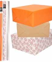 8x rollen transparant folie inpakpapier pakket oranje bruin wit met hartjes 200 x 70 cm
