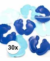 Blauwe voetjes tafelconfetti xl voor geboorte versiering 30 stuks