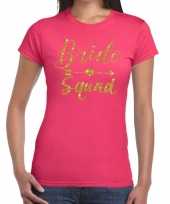 Bride squad gouden letters fun t-shirt roze voor dames