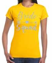 Bride squad zilveren letters fun t-shirt geel voor dames