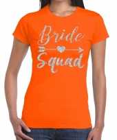 Bride squad zilveren letters fun t-shirt oranje voor dames