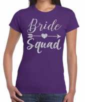 Bride squad zilveren letters fun t-shirt paars voor dames