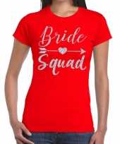 Bride squad zilveren letters fun t-shirt rood voor dames