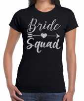 Bride squad zilveren letters fun t-shirt zwart voor dames