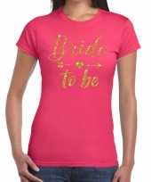 Bride to be gouden letters fun t-shirt roze voor dames