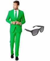 Carnavalskostuum groen heren pak 56 xxxl met gratis zonnebril