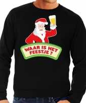 Foute kerst sweater zwart dronken kerstman met bier heren