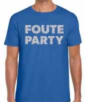 Foute party zilveren letters fun t-shirt blauw voor heren