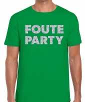 Foute party zilveren letters fun t-shirt groen voor heren
